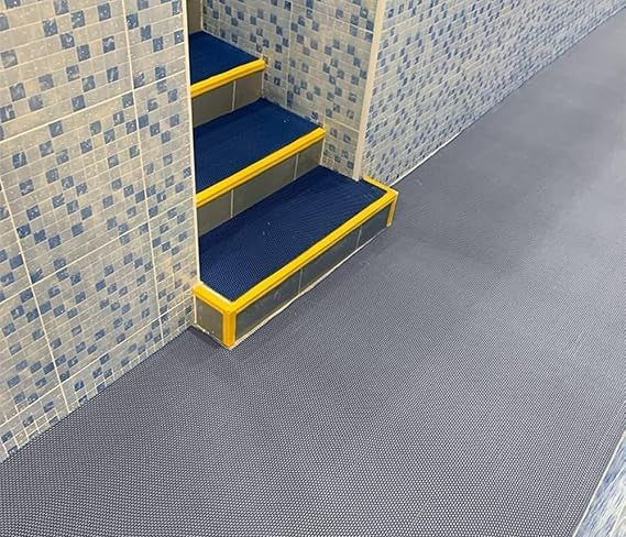 Non-Slip Drainage Floor Mat 300 x 90 cm Waterproof Rubber Mat, Grey
